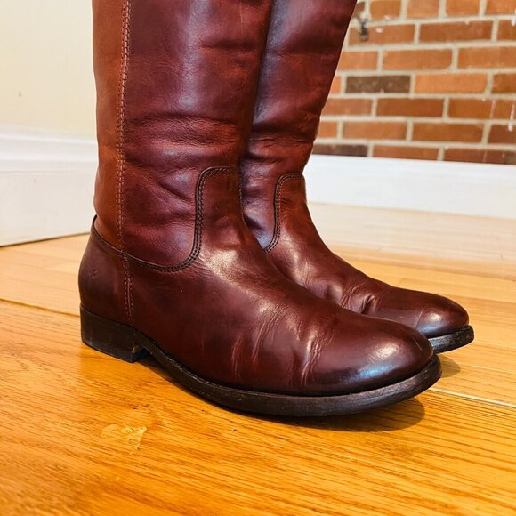 Frye Melissa Button Western Equestrian Mahogany Cognac Redwood 16" Tall - Picture 2 of 16